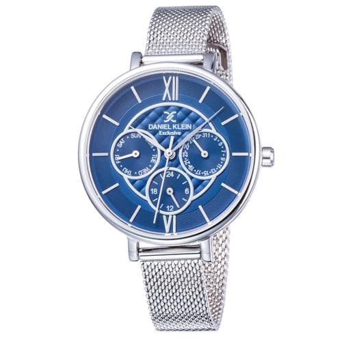 Relógio Analógico Daniel Klein Exclusive Dk11895-6 Feminino Metal Prata e Azul