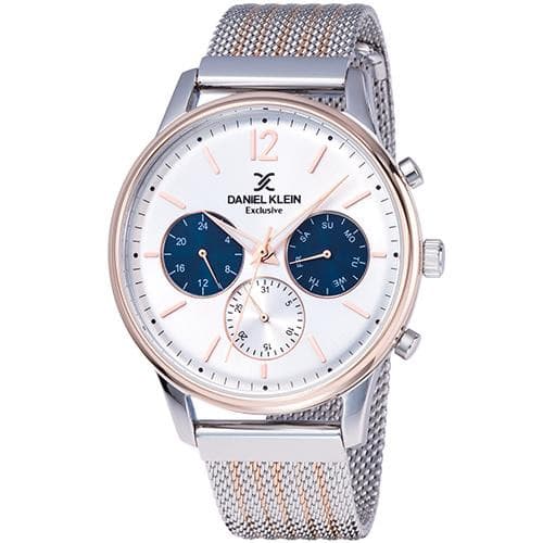 Relógio Analógico Daniel Klein Exclusive Dk11906-4 Masculino Pulseira de Aço Inoxidável Prata e Rosa Ouro