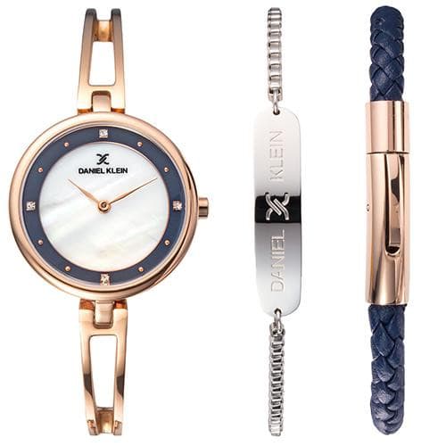 Relógio Analógico Daniel Klein Dk11927-5 Feminino com Duas Pulseiras de Aço Inoxidável - Rosa Ouro, Azul e Prata