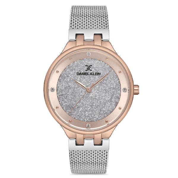 Relógio Analógico Feminino Daniel Klein Dk.1.12683-5 Premium Ladies Pulseira de Aço Inoxidável Prata/Rose Gold Glitter
