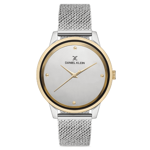 Relógio Analógico Feminino Daniel Klein Dk.1.12686-4 Premium Ladies Pulseira de Malha Metálica Prata/Dourado