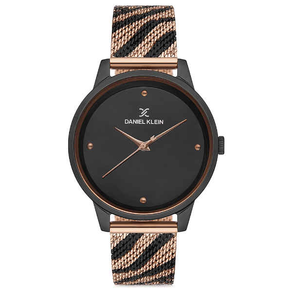 Relógio Analógico Feminino Daniel Klein Dk.1.12686-6 Premium Ladies Pulseira de Malha Metálica Rose Gold/Preto