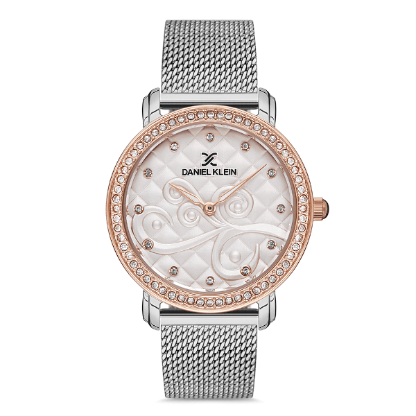 Relógio Analógico Feminino Daniel Klein Dk.1.12730-6 Premium Ladies Pulseira de Malha Prata/Rose Gold