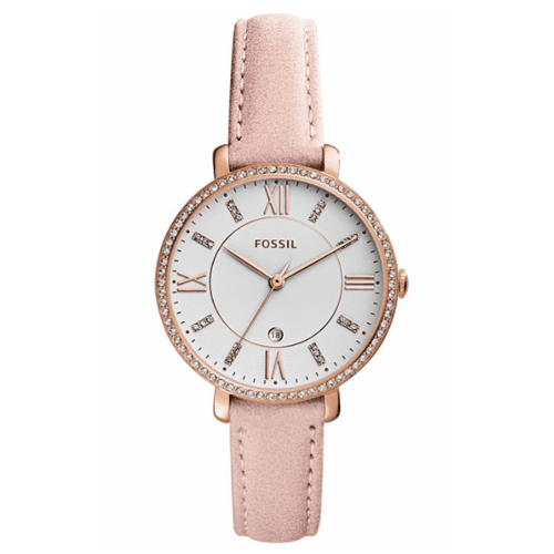 Relógio Analógico Fossil Jacqueline Feminino Couro Bege Rosa Ouro
