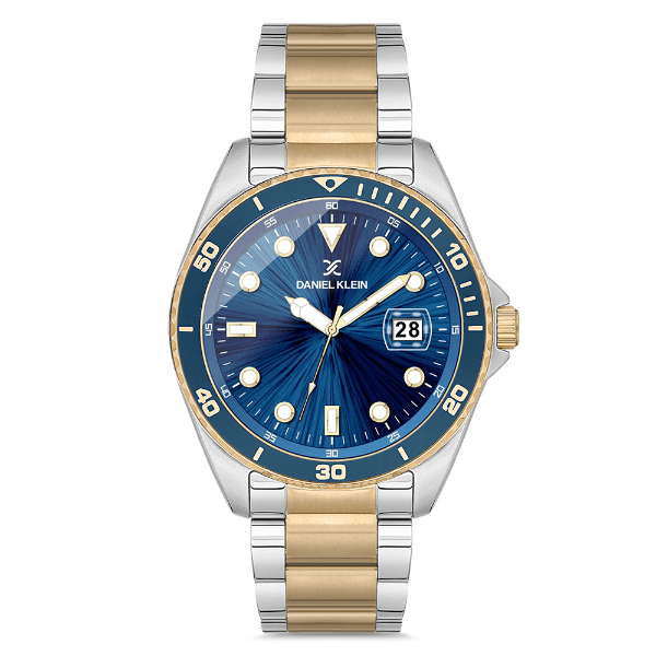 Relógio Analógico Masculino Daniel Klein Dk.1.12664-6 Premium Gents Pulseira de Aço Inoxidável Prata/Dourado/Azul