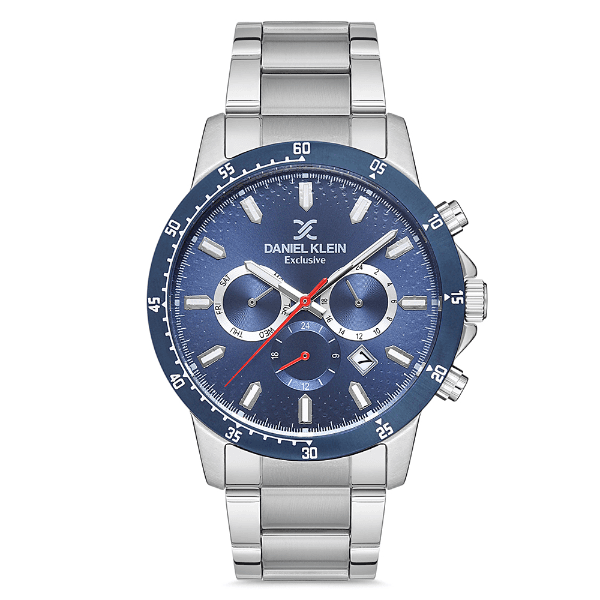 Relógio Analógico Masculino Daniel Klein Dk.1.12676-2 Exclusive Gents Pulseira de Aço Inoxidável Prata/Azul
