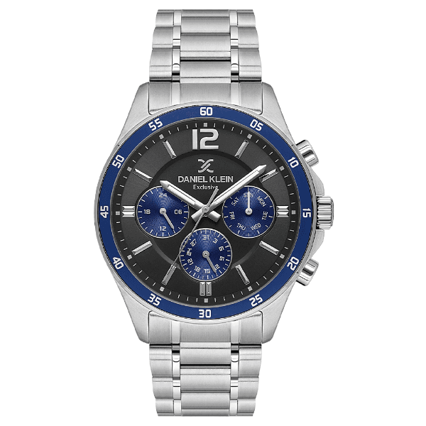 Relógio Analógico Masculino Daniel Klein Dk.1.13972-4 Exclusive Gent Pulseira de Aço Inoxidável Prata/Preto/Azul