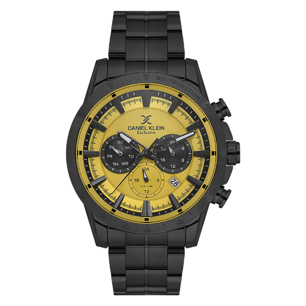 Relógio Analógico Masculino Daniel Klein Dk.1.14005-4 Exclusive Gent Pulseira de Aço Inoxidável Preto/Amarelo