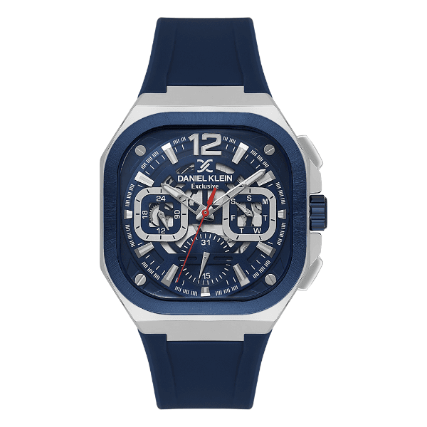 Relógio Analógico Masculino Daniel Klein Dk.1.14008-2 Exclusive Gent Pulseira de Silicone Azul Prata