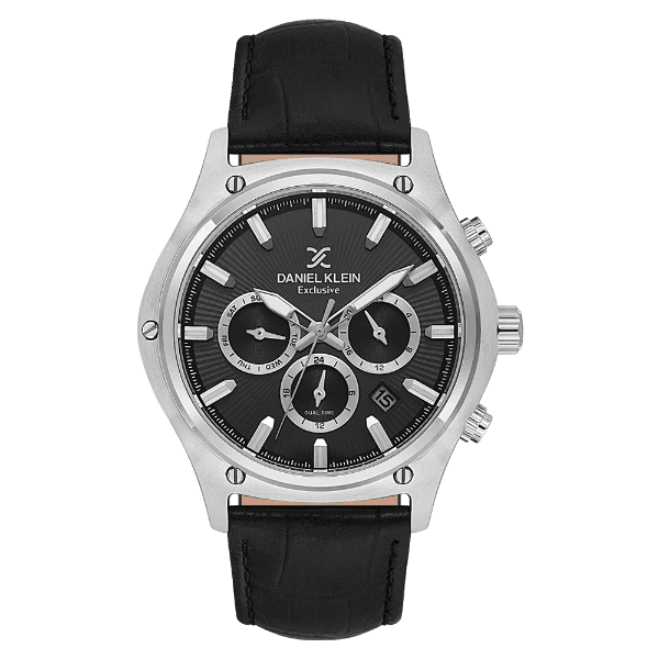 Relógio Analógico Daniel Klein Dk.1.14056-1 Exclusive Gent Pulseira de Couro Preto/Prata