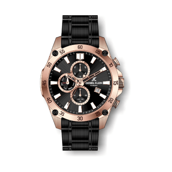 Relógio Analógico Daniel Klein Exclusive Dk.1.12302-3 Preto e Rosa Ouro