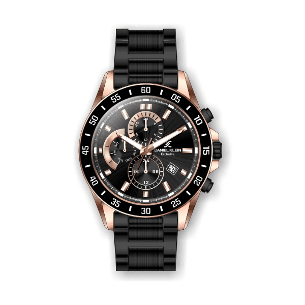 Relógio Analógico Masculino Daniel Klein Exclusive Dk.1.12311-3 Preto e Rosa Ouro