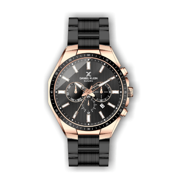 Relógio Analógico Masculino Daniel Klein Exclusive Dk.1.12340-4 Preto e Rosa Ouro