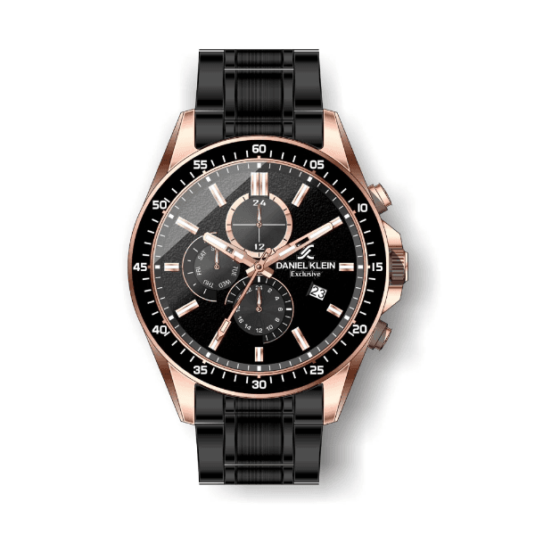 Relógio Analógico Daniel Klein Exclusive Dk.1.12456-4 Preto e Rosa Ouro