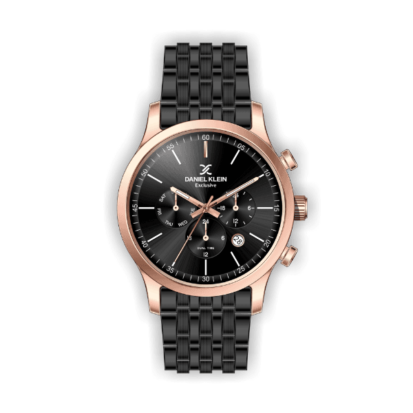 Relógio Analógico Daniel Klein Exclusive Dk.1.12459-5 Rosa Ouro e Preto
