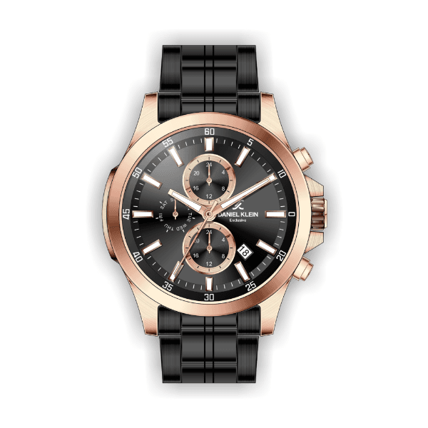 Relógio Analógico Masculino Daniel Klein Exclusive Dk.1.12510-5 Preto e Rosa Ouro