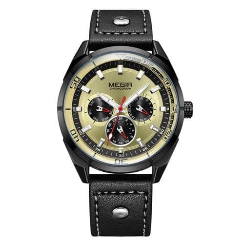 Relógio Analógico Megir Chronograph ML2072G-Bk-3N1 Masculino Couro Preto Dourado