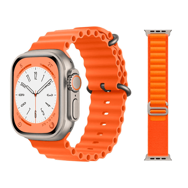 Relógio Inteligente Mannatech L9 Ultra 49MM com Bluetooth Pulseira Duplo (Silicone e Tecido) Laranja