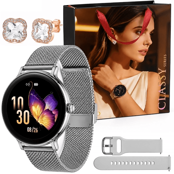Relógio Smartwatch G-Tide Q2 Pro com Bluetooth - Prata + Brinco + Pulseira