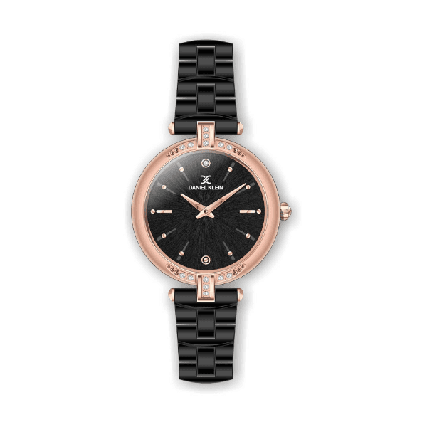 Relógio Analógico Feminino Daniel Klein Premium Dk.1.12320-2 Preto e Ouro Rosa