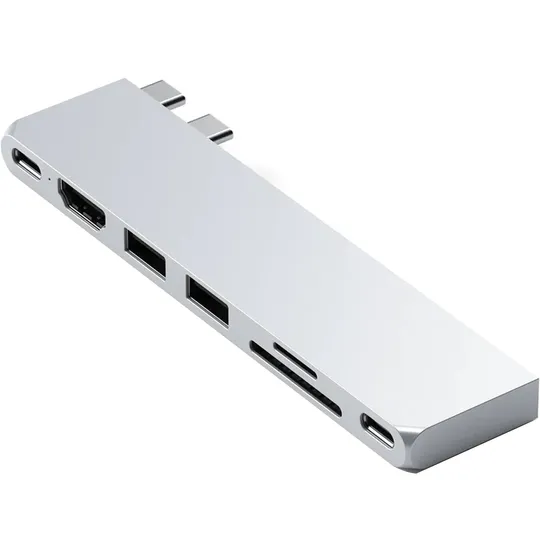 Hub USB-C Satechi Pro Slim St-Hucphss Metal 11.0 X 5.0 X 1.3 Cm Prateado