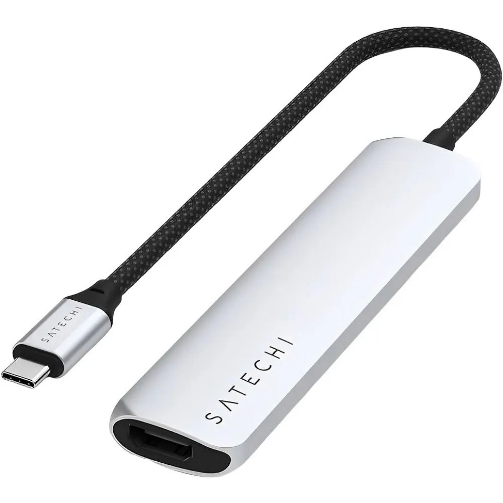 Adaptador Hub Satechi St-P6SS USB-C 6 Em 1 Slim Multiport Prateado