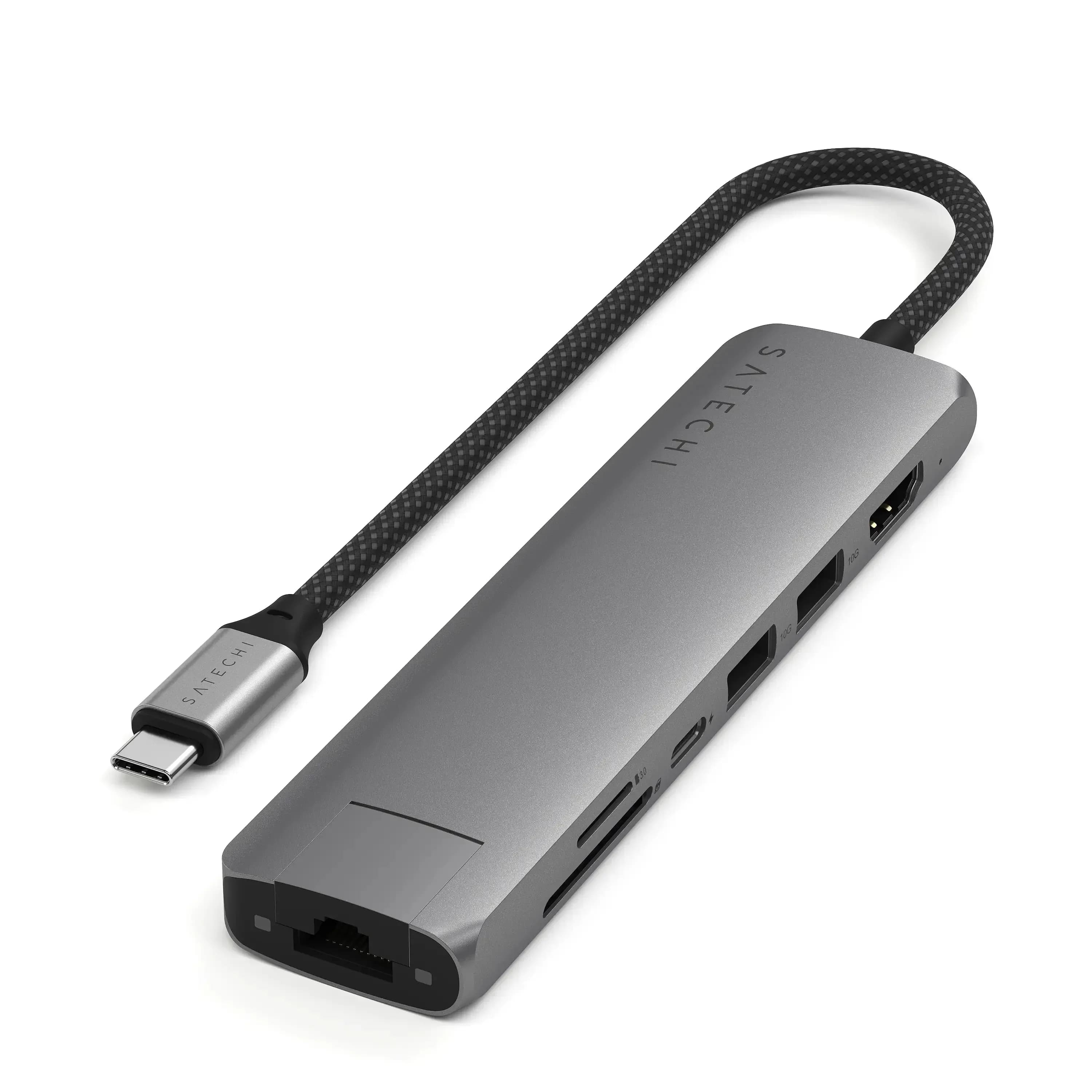 Adaptador USB-C 7 Em 1 Satechi St-P7SM Slim Multiport Adapter Ethernet Cinza Espacial