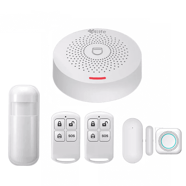 Sistema de Alarme Inteligente Sem Fio 4Life Fl150 com Detector de Movimento, 2 Controles, Sensor de Porta-Janela, Botão de Emergência, Sirene, Alarme, Campainha, Comando de Voz, 433Mhz, AC100~240V, App Tuya - Smart Life