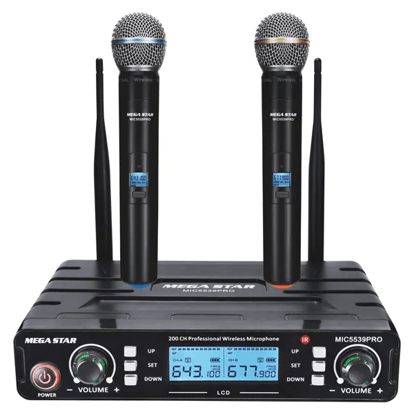 Sistema de Microfone Sem Fio Megastar MIC5539PRO com 2 Microfones Bivolt Preto