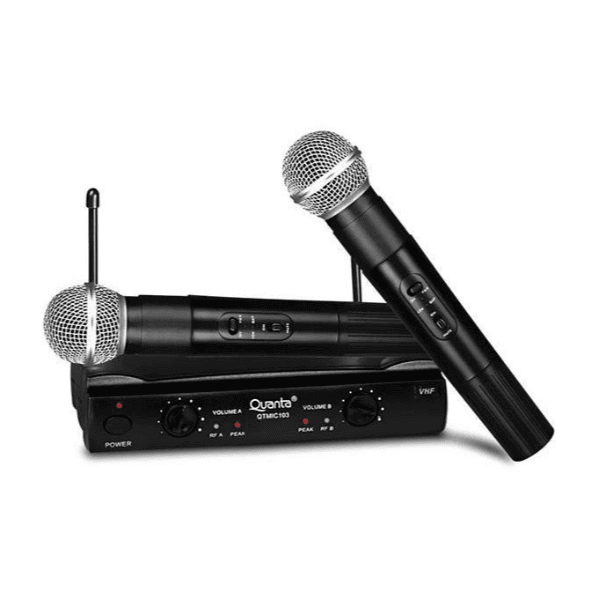 Sistema de Microfone Sem Fio Quanta Qtmic103 com 2 Microfones Bivolt - Preto