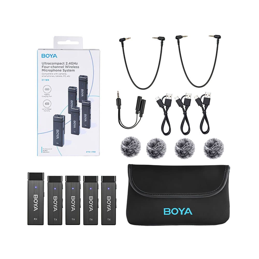 Sistema de Microfone Sem Fio Boya By-W4 4TX+1RX