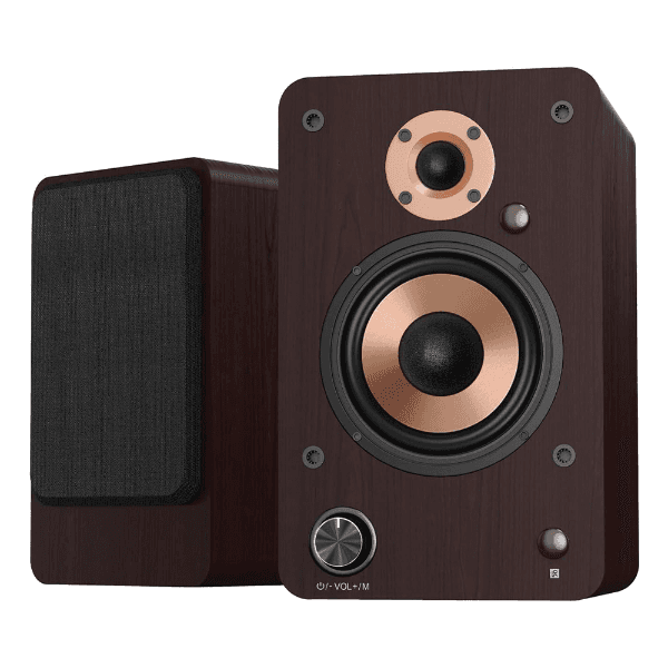 Caixa de Som Bookshelf Lonpoo Lp-42M com Bluetooth / Aux / Coaxial / USB / Controle Remoto - Marrom