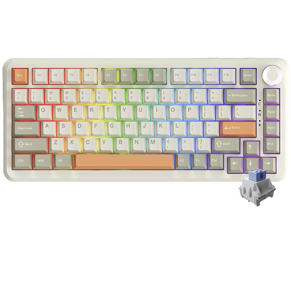 Teclado Gamer Mecânico Ajazz AK820 Max Plus Nacodexx / Flying Fish / Wireless / RGB / Inglês - Gray Cream Orange (983702)