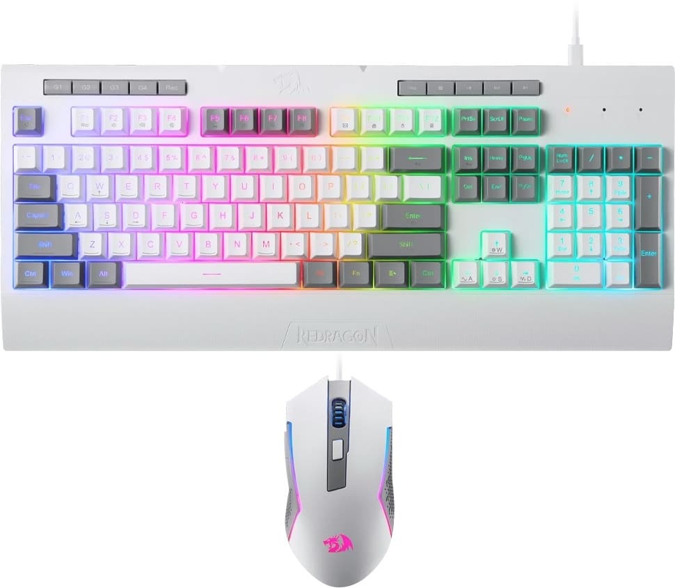 Teclado + Mouse Gamer Redragon Essentials S151W USB / RGB / Inglês - Branco
