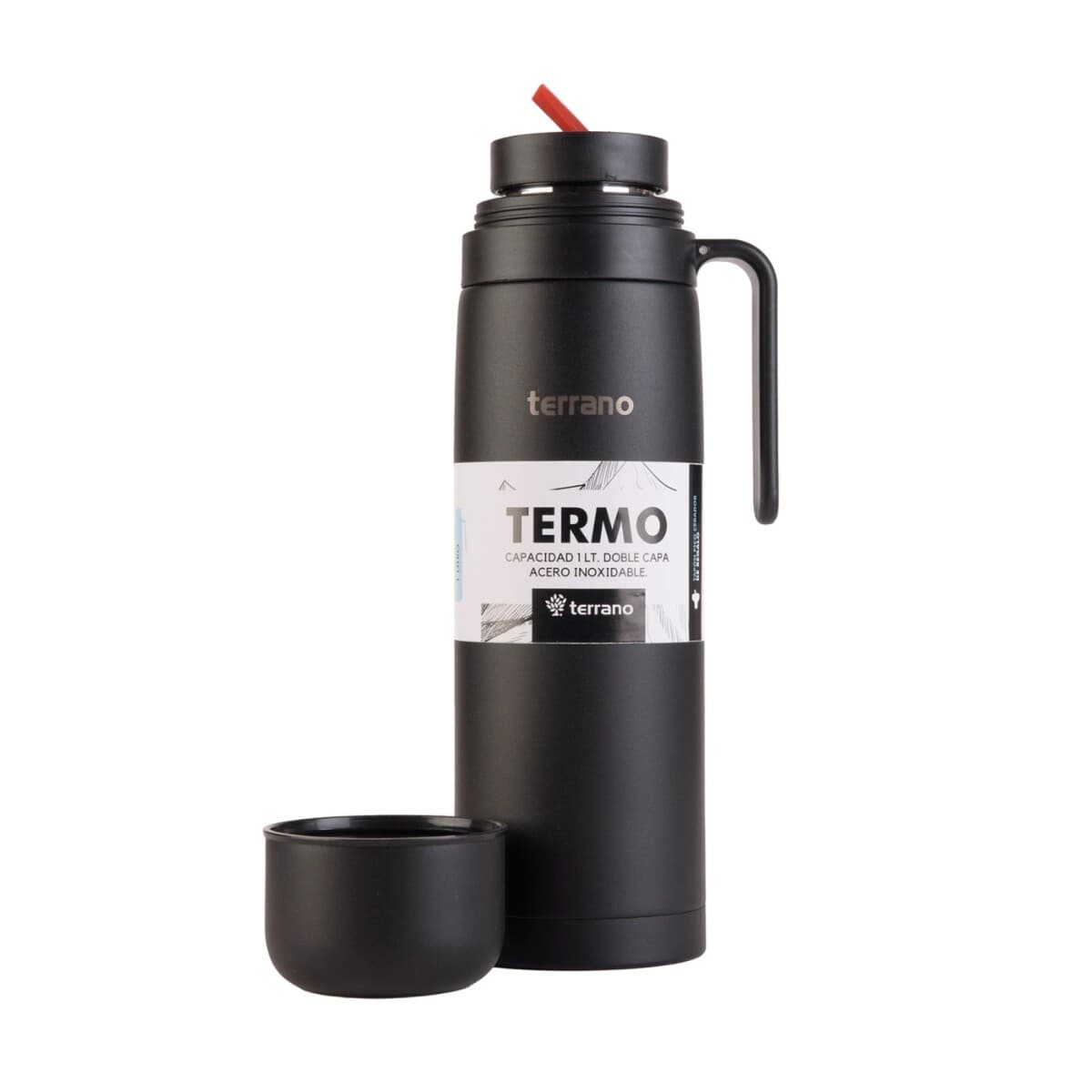 Garrafa Térmica Terrano 1L C/manija Rigida Premium Negro Metal