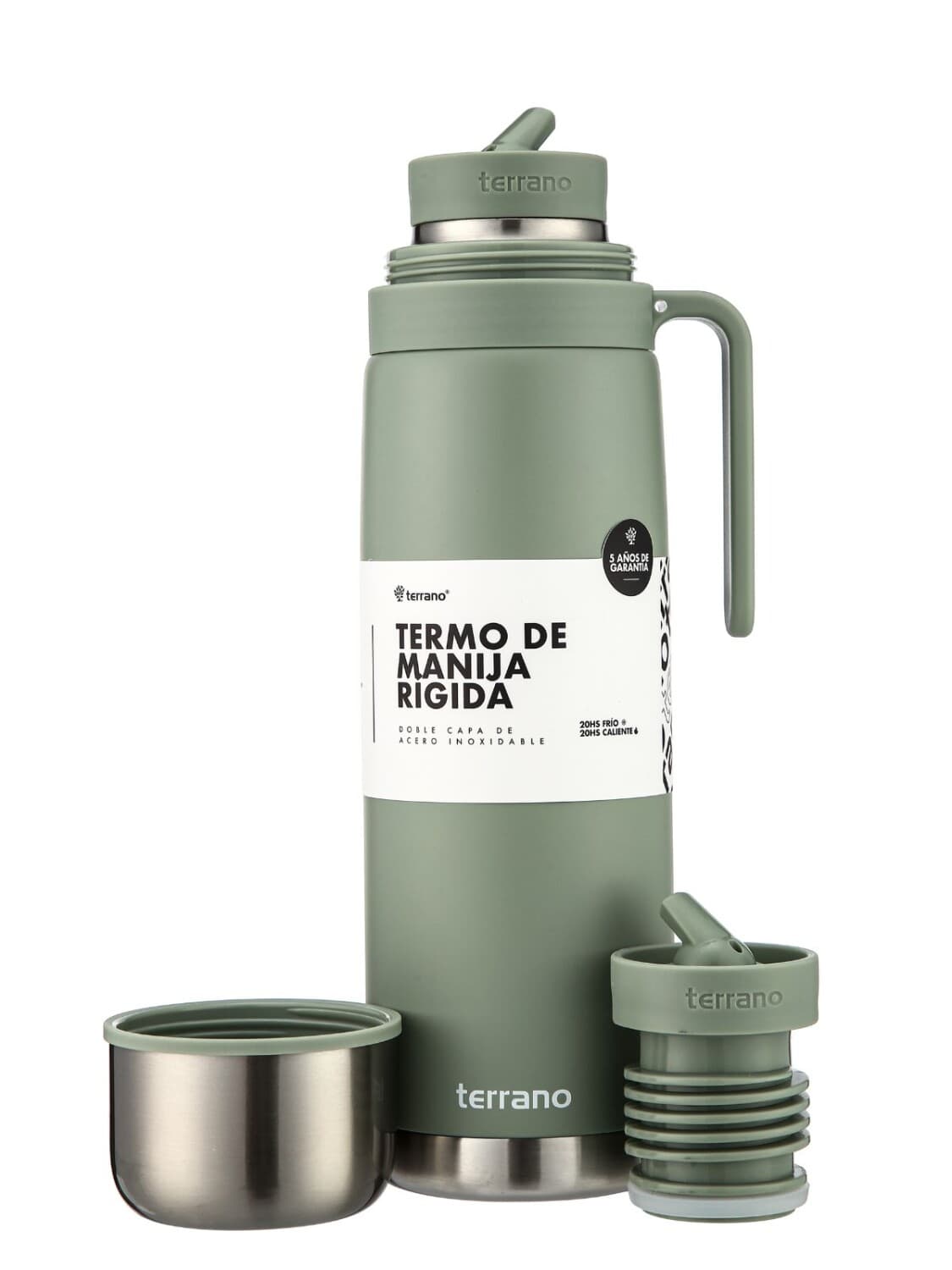 Garrafa Térmica Terrano 1L C/manija Rigida Premium Verde Oliva