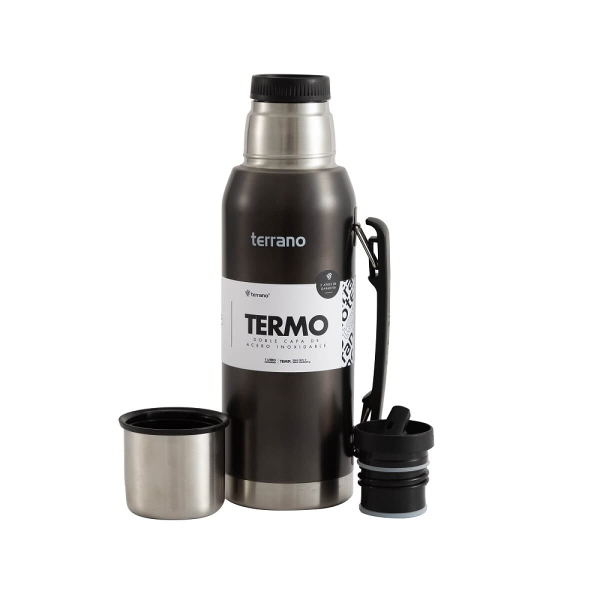 Garrafa Térmica Terrano 1L Manija Movil + Bota Protectora Gris Metal