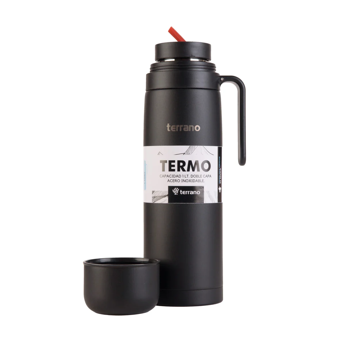 Garrafa Térmica Terrano 1L Manija Movil + Bota Protectora Negro Opaco