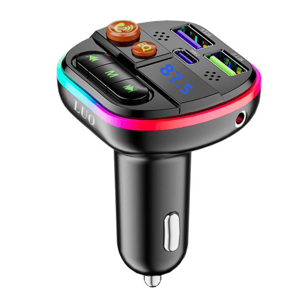 Transmissor Fm Luo Lu-A46 3.1A USB-A X2 USB-C Tf Preto