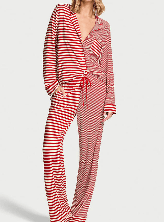 Victoria's Secret Pijama com Calça Listrada Vermelha e Branca Tam. L