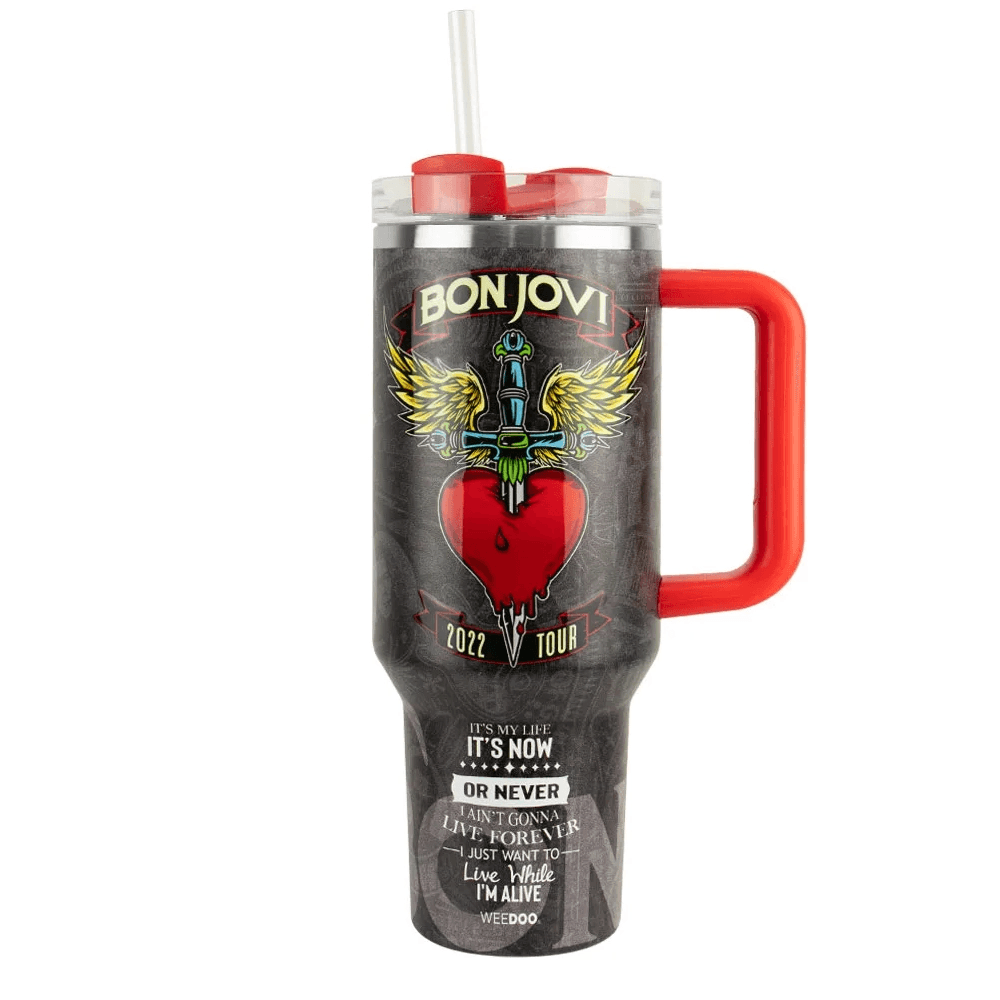 Garrafa Térmica Weedoo Bon Jovi 1.2L com Canudo Preto/Vermelho